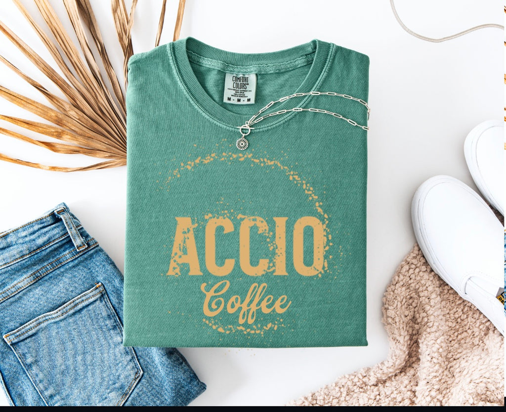 Accio Coffee T-shirt | HP funny shirt | universal trip shirt | Magical Coffee Spell Tee