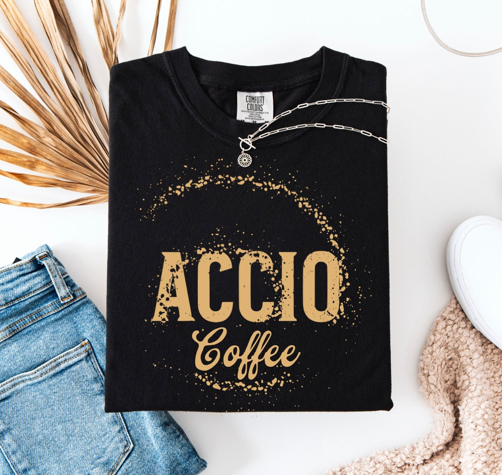 Accio Coffee T-shirt | HP funny shirt | universal trip shirt | Magical Coffee Spell Tee