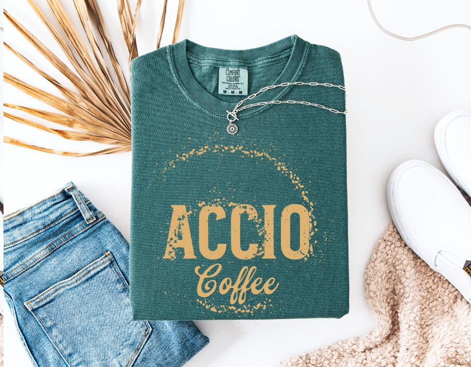 Accio Coffee T-shirt | HP funny shirt | universal trip shirt | Magical Coffee Spell Tee