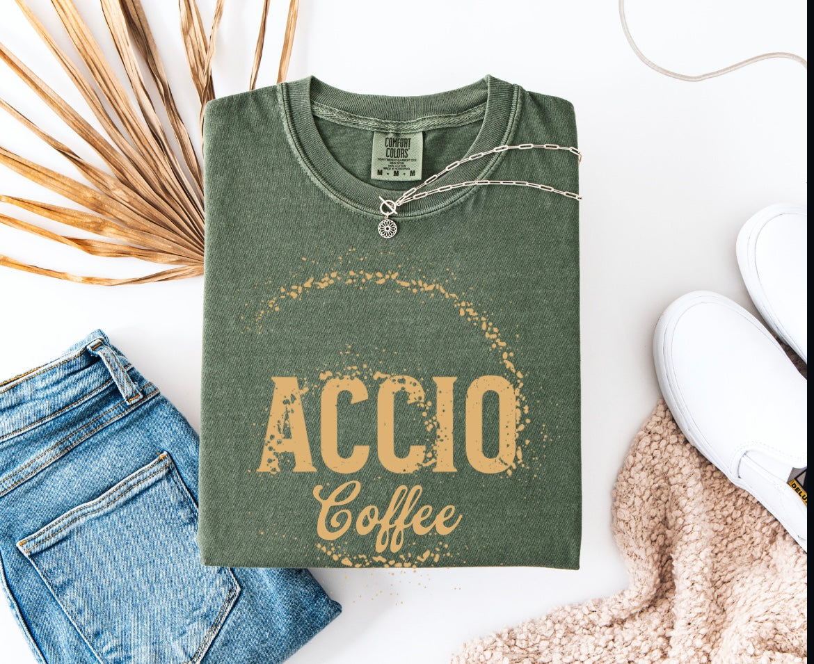 Accio Coffee T-shirt | HP funny shirt | universal trip shirt | Magical Coffee Spell Tee
