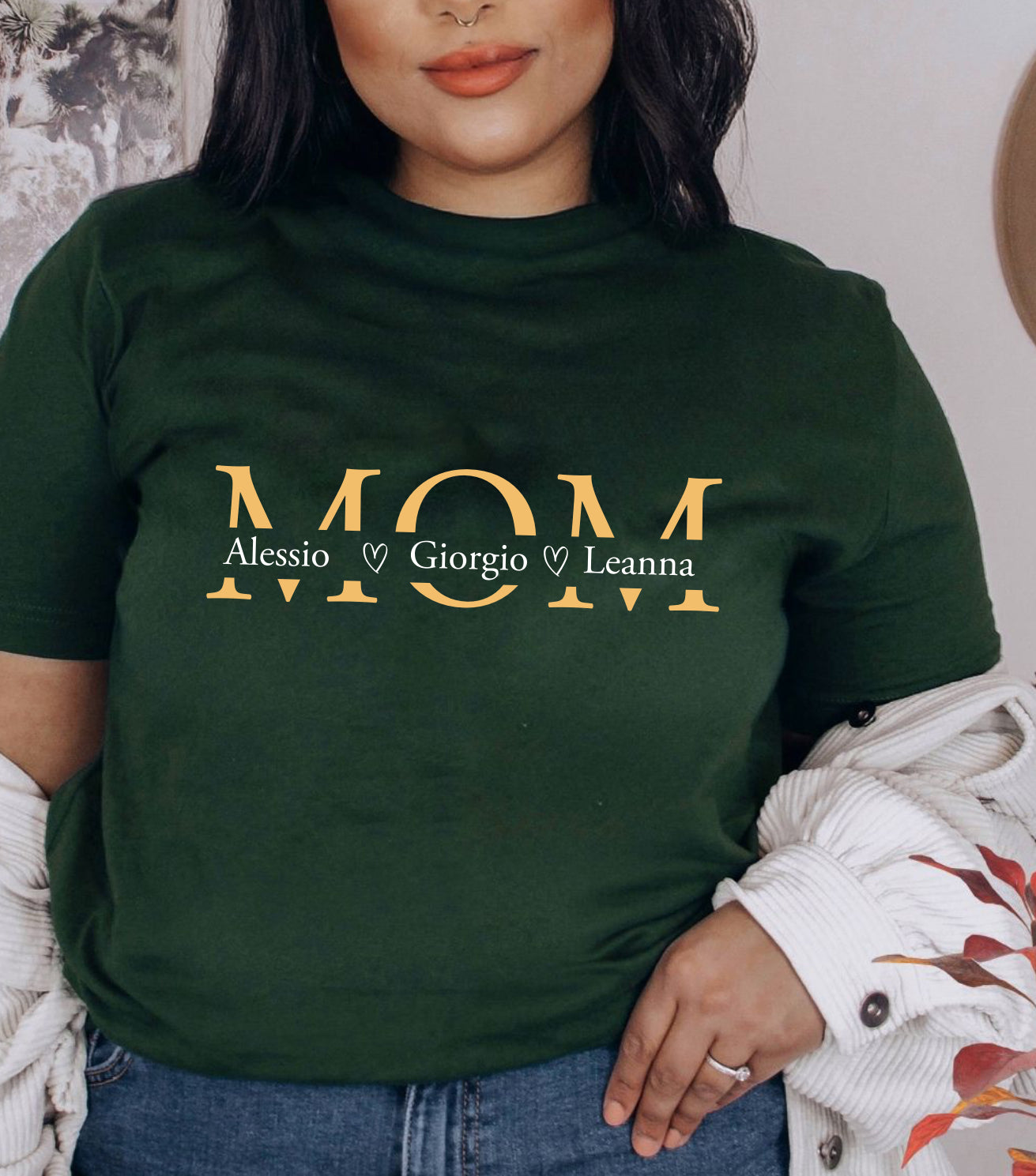 Mama Custom T-shirt | Personalized Mama shirt, gold monogram names