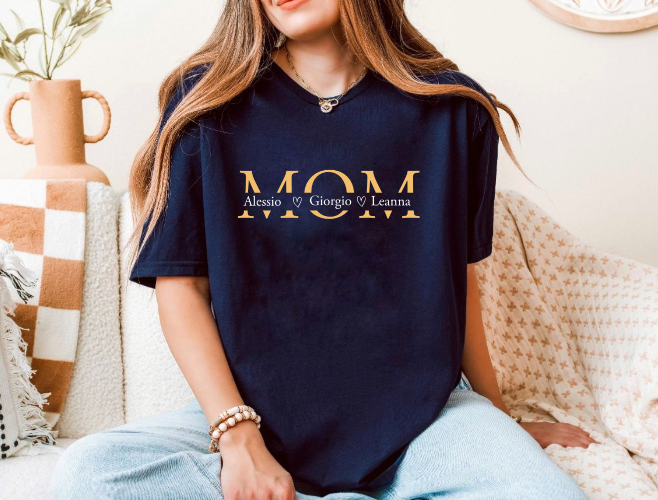 Mama Custom T-shirt | Personalized Mama shirt, gold monogram names
