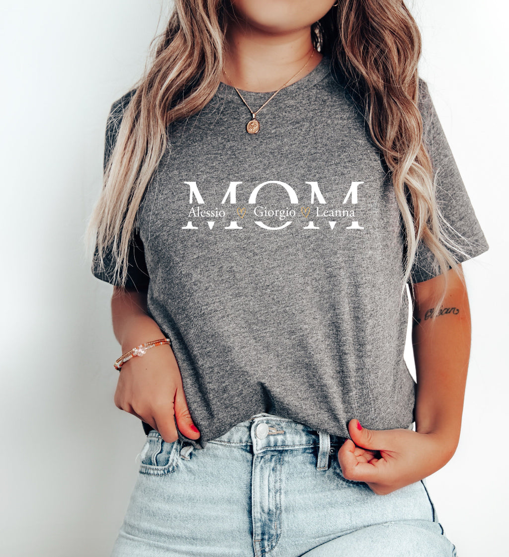 Mama Custom T-shirt | Personalized Mama shirt, gold monogram names