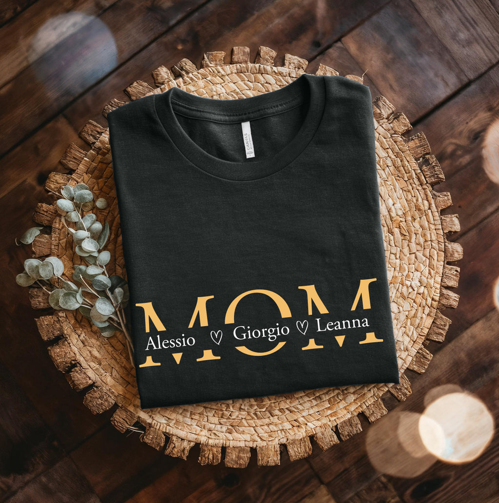 Mama Custom T-shirt | Personalized Mama shirt, gold monogram names