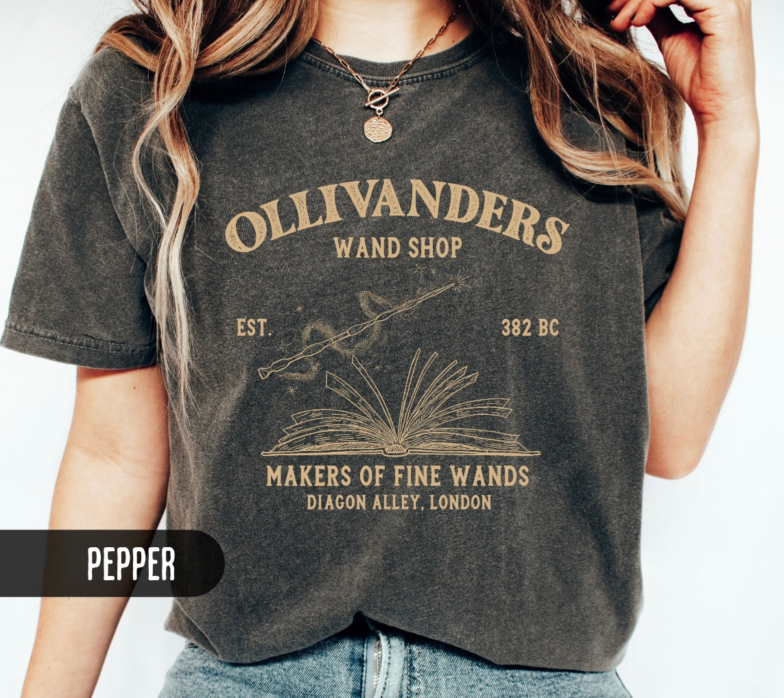 Olivanders Wand Shop T-shirt, HP Fan Shirt, Comfort Colors, Potterhead Gift